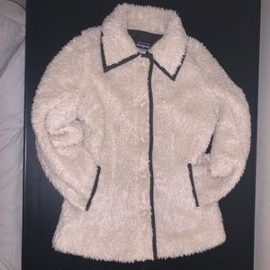 Cream teddy, furry button up Patagonia winter coat